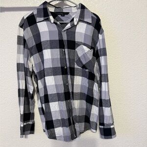 Men's Black and White Plaid Button Down Shirt
